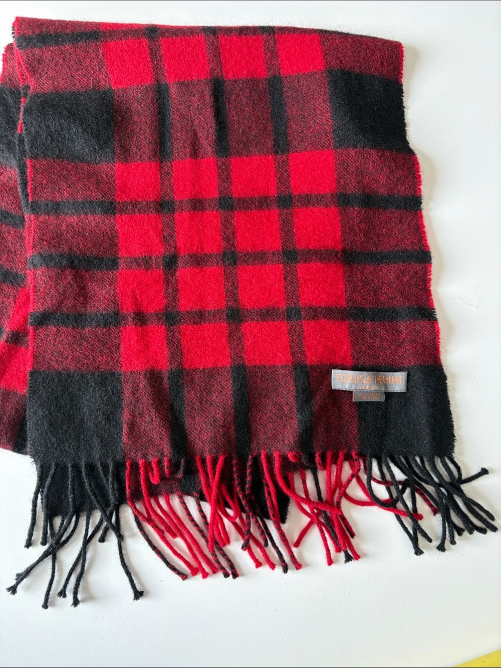 Louisa Perini Red and Black Plaid Cashmere Scarf